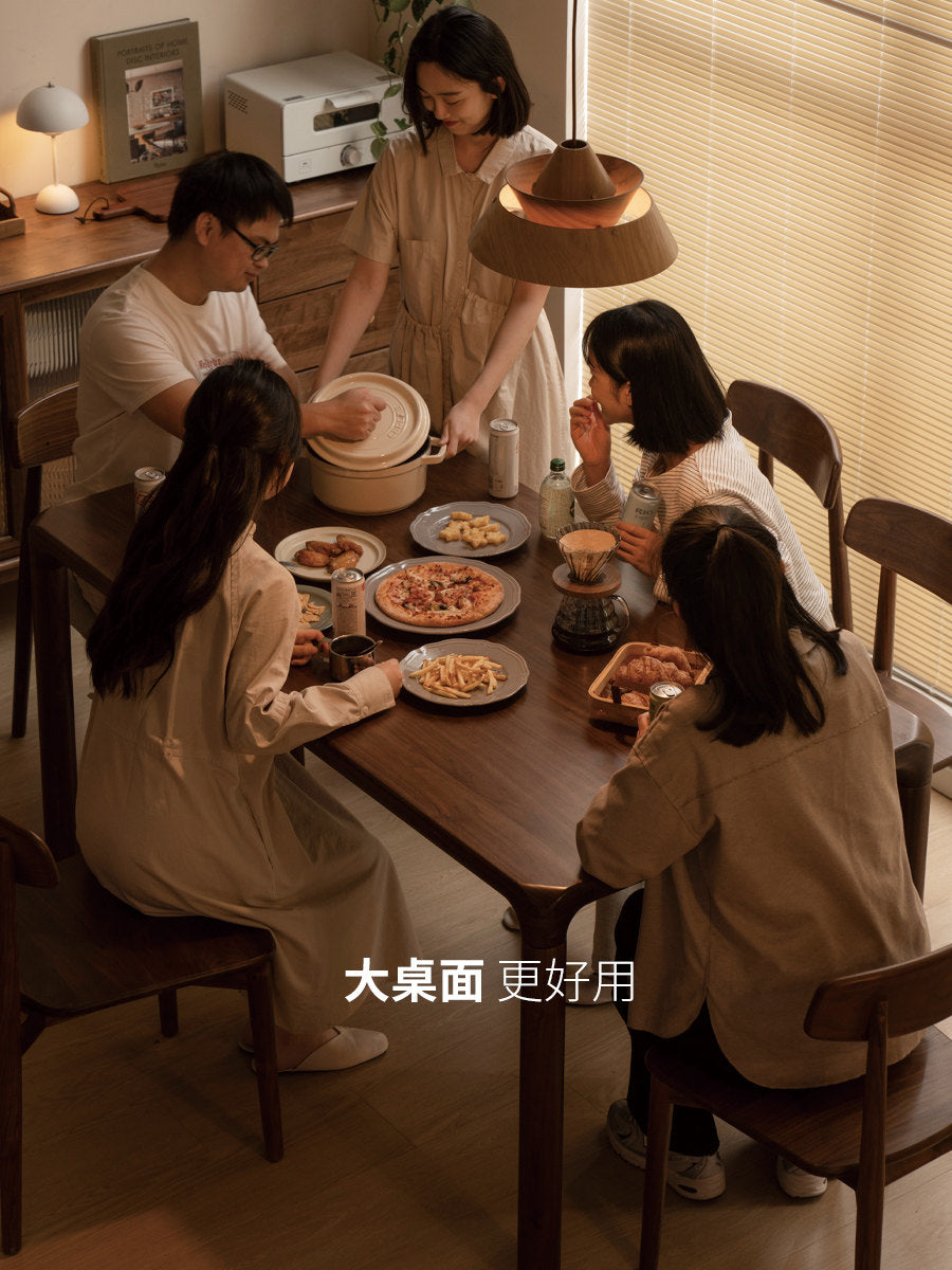 实木餐桌简约黑胡桃木长方形饭桌小户型餐厅桌椅组合